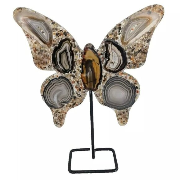 Maripose Sliced Agate Stone Butterfly on Stand Display - 12" - Picture 1 of 6